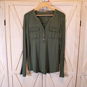 A New Day Green Button Front Henley Top- Size Medium